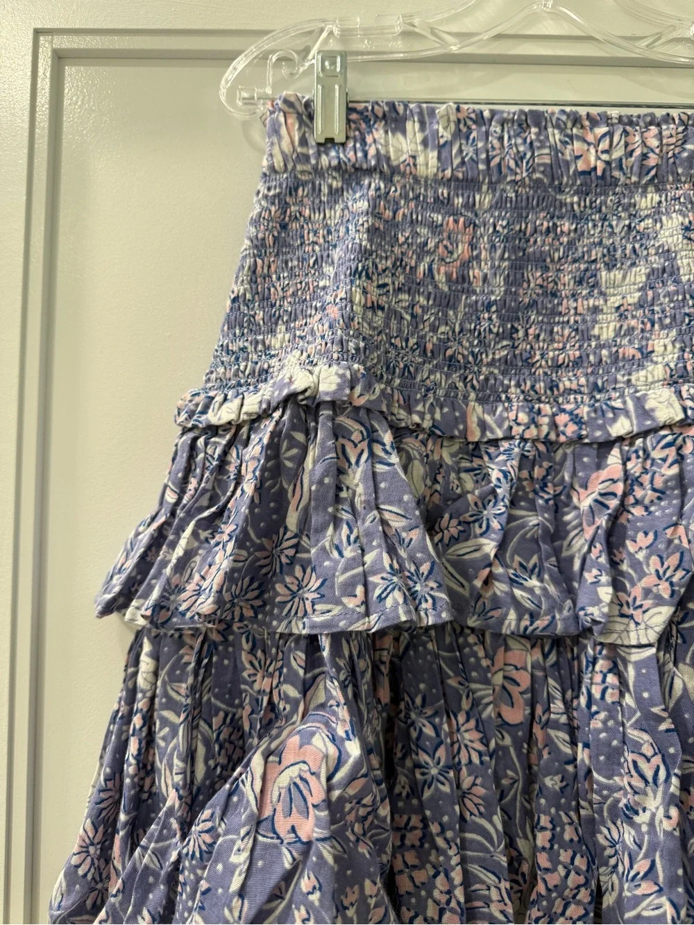 Sundry Floral Smocked Tiered Mini Skirt - Lavender Pink